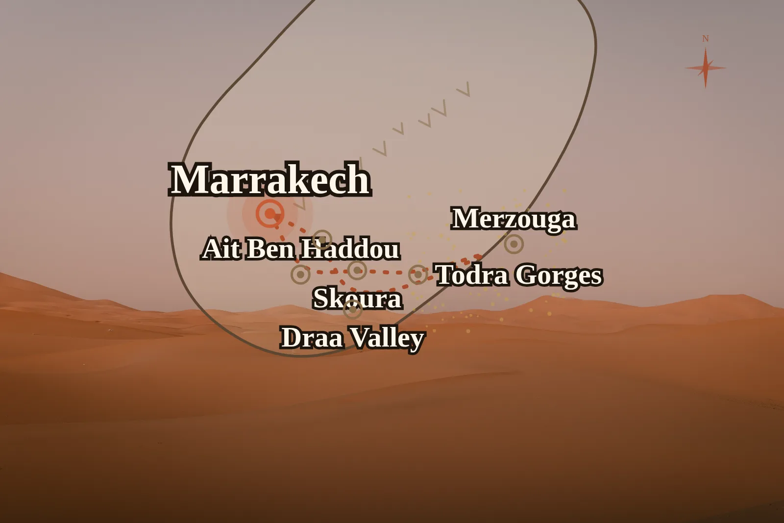 4 Days Luxury Sahara Desert Tour from Marrakech — route map 1