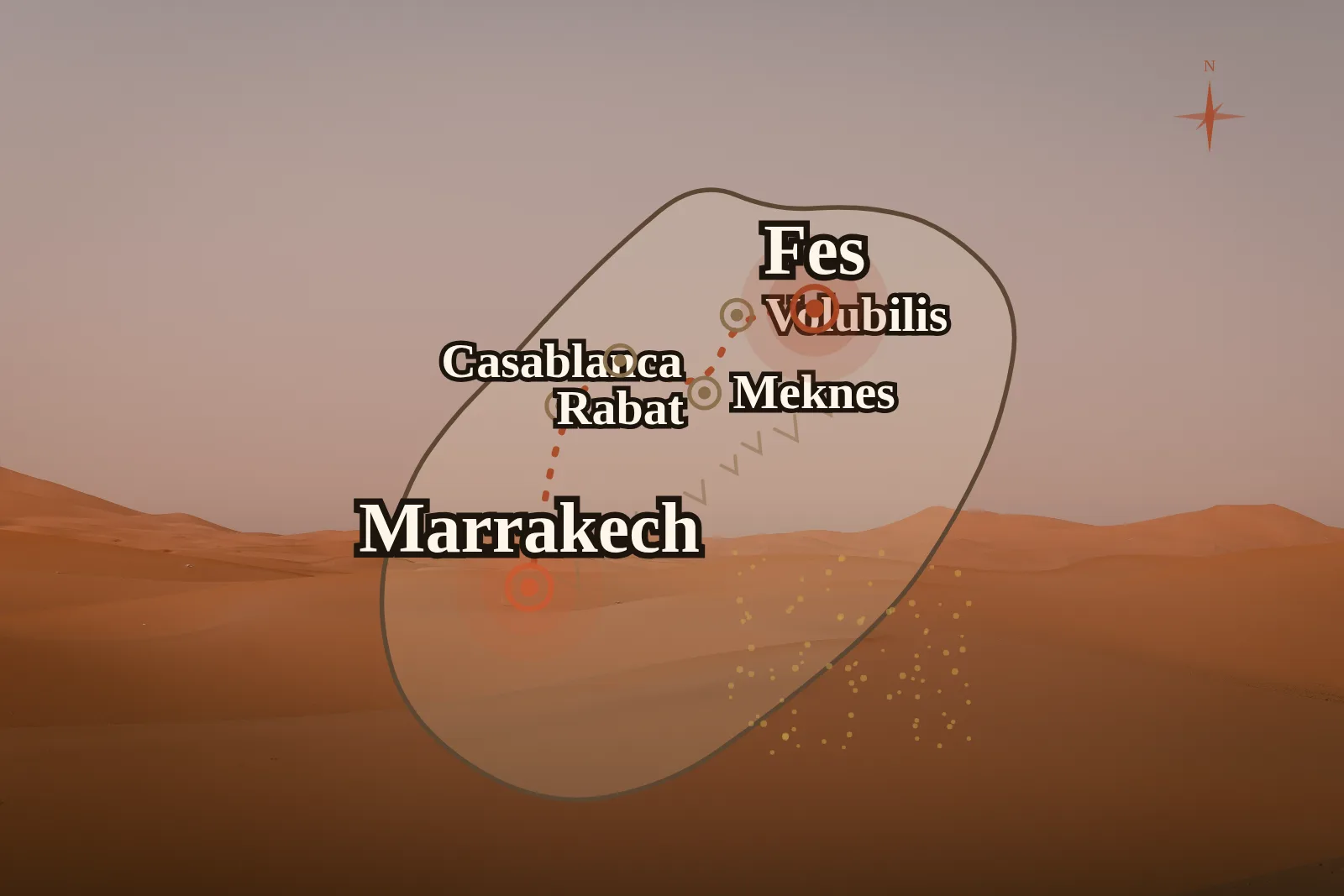 Morocco Imperial Cities Tour 5 Days (No Desert) — route map 1